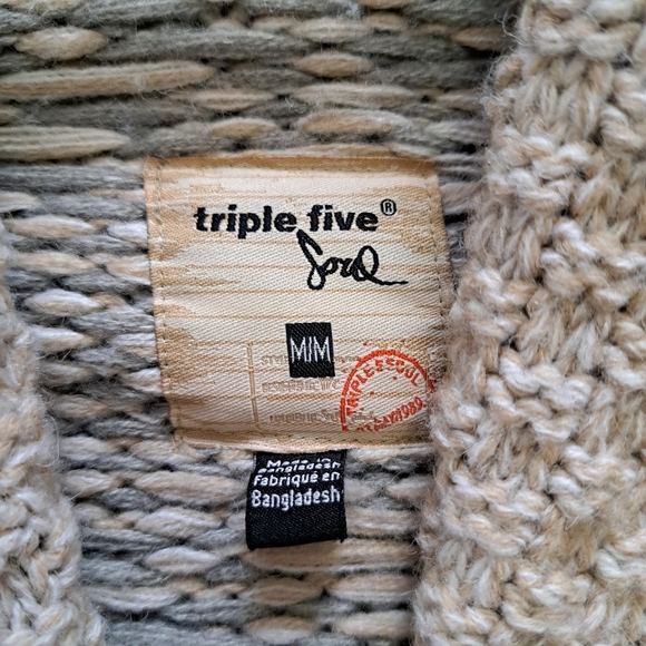 Triple Five Soul Cardigan Men's Medium Sweater Oatmeal Beige Grey Knit - Picture 5 of 13